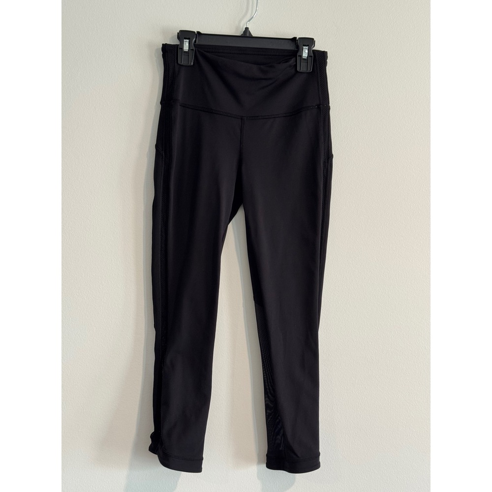 Lululemon Mesh Panel High Rise‎ Crop 4 Leggings Women Black Gym Yoga Breathable